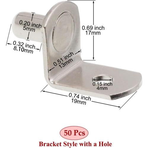 Shelf Support Pegs, 50 Pcs Shelf Pegs with Hole, 5mm (1/5 inch) Cabinet Shelf Bracket Pegs, L-Shaped Nickel Plated Shelf Pins Holders for Bookcase Kitchen Closet Shelf Shelves Furniture Cabinet