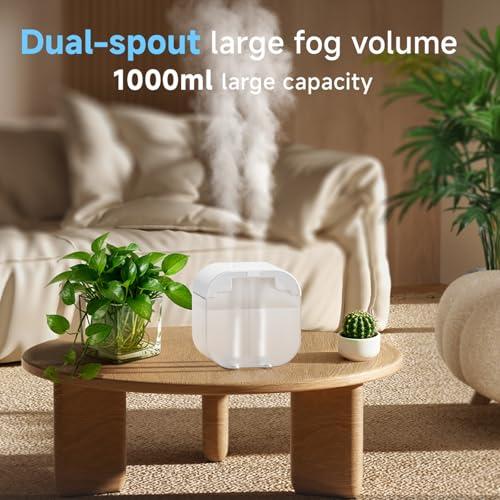 USB Humidifier with 7 Color Night Light, 1L Transparent Water Tank, Ultrasonic Quiet Cool Mist, 2-Speed Dual Mist, for Bedroom, Baby Room (high-level black)