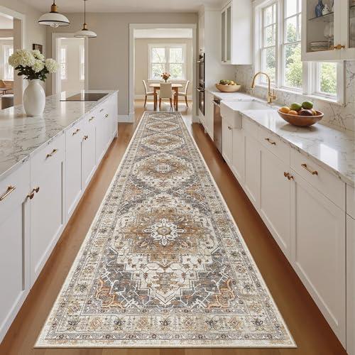 Madane Hallway Runner Rug 2'6''x14' Kitchen Runners Vintage, Turmeric/Grey