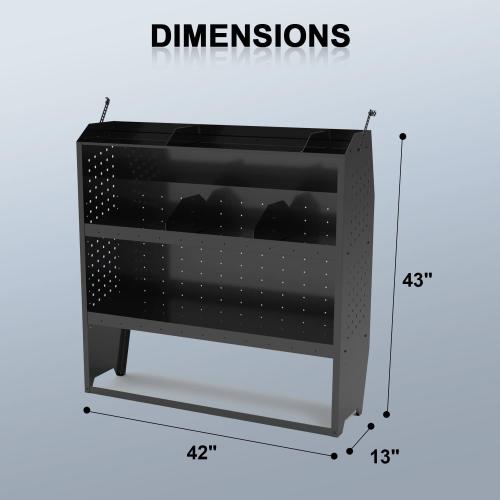 StarONE Cargo Van Shelving Storage Fit for Transit Connect 2014 ,NV200,Chevy City Express, Promaster City w/Hooks,Black,Steel,42 W x 43 H x 13 D