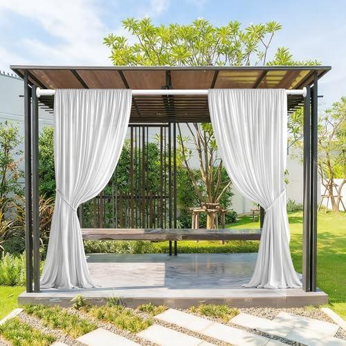 ZOCONE Long Tension Curtain Rod No Drilling, Adjustable 51-168 Inch, White | 1.26 Diameter Heavy Duty Tension Rod, Rust-Proof, Tool-Free, Renter Friendly for Bathroom Window Room Divider Outdoor Patio