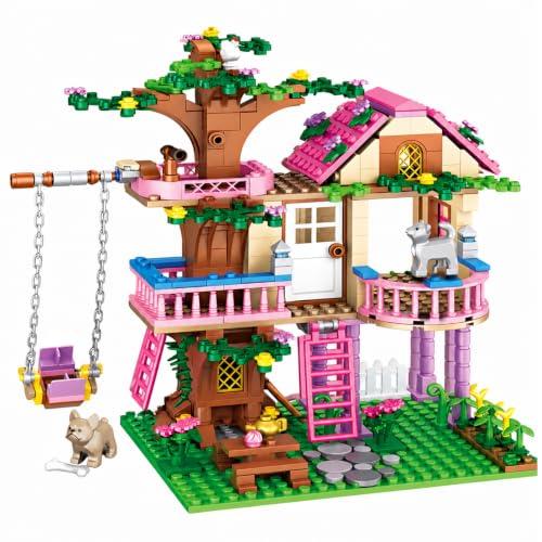 CSNRHG Tree House Building Set Multi Level Forest House Swing Animal Figure