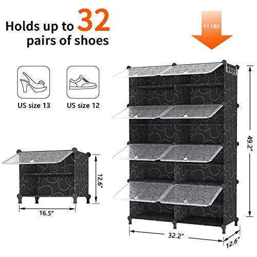 AWTATOS 8 Tiers Shoe Rack Organizer, 32 Pair Shoe Storage Cabinet, Black