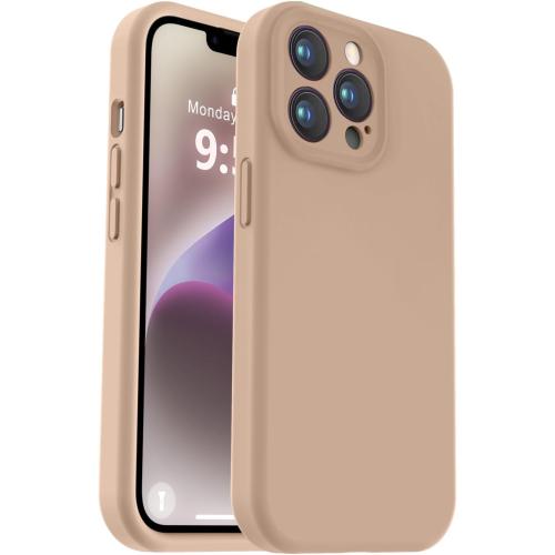 Vooii Compatible with iPhone 13 Pro Case, Liquid Silicone Upgrade [Camera Protection] [Soft Anti-Scratch Microfiber Lining] Shockproof Phone Case for iPhone 13 Pro 6.1 inch - Light Brown