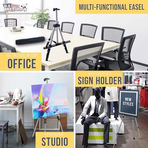 U.S. Art Supply 66 Silver Metal Tripod Easel Display, 2-Pack | Adjustable from 18to 5.5', Holds 36 Canvas - Floor/Tabletop Easel Stand, For Sign Display, Painting, Poster Board, Canvas