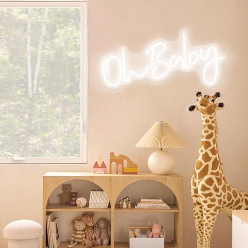 Size 21.7x10 Inch Oh Baby Neon Sign for Backdrop Wall Decor LED Neon Lights for Baby Shower Decorations Boy and Girl Baby Room Decor LED Light Up Sign for Party Decorations Photo Prop USB 21.7x10 Inch (white)