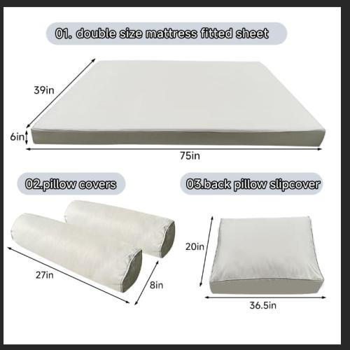 Outdoor Daybed Cushion Cover Twin,Daybed Mattress Bolster Pillow Fitted Sheet Cover,Twin Size Outdoor Daybed Cushion Cover（Cover ONLY Size 6 D x 75 W x 39 H, Dark Blue with White Trim