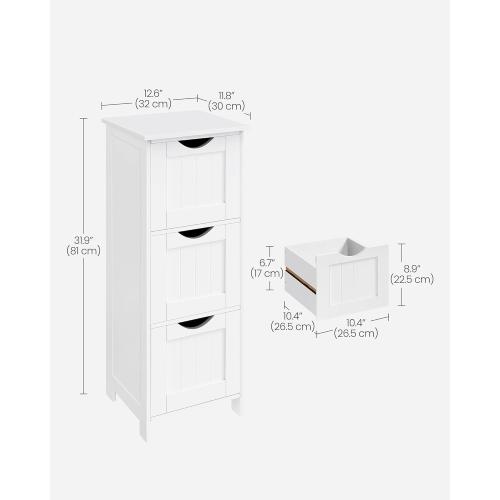 VASAGLE Bathroom Floor Cabinet, Free-Standing Storage Cabinet with 3 Drawers, 11.8 x 12.6 x 31.9 Inches, for Bathroom, Living Room, Kitchen, Modern Style, White UBBC50WT