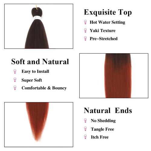Ombre Braiding Hair Pre Stretched Ombre Ginger Easy Braids Yaki Texture Professional Synthetic Braiding Hair 26 Inches Braids Hot Water Setting for Box Crochet Hair Extensions(3pcs, #1b/350)