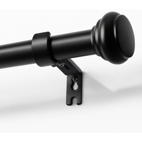 Joydeco Black Curtain Rod Adjustable 32-88 Inches, 1 Diameter Heavy Duty Curtain Rods for Windows, Decorative Splicing Drapery Rods with Resin Finials for Living Room Bedroom Kitchen