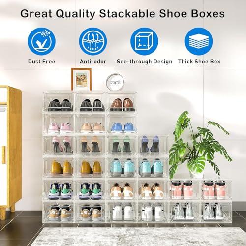 10 Pack Thickened Clear Stackable Shoe Organizer, Clear White