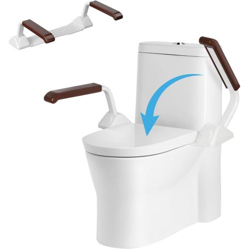 FSA/HSA Eligible Toilet Safety Rails for Seniors, Heavy Duty Foldable Toilet Support for Seniors, Elderly Toilet Seat Rails with Arms, Toilet Bars for Elderly and Disabled Up to 520LBS (Brown Color)