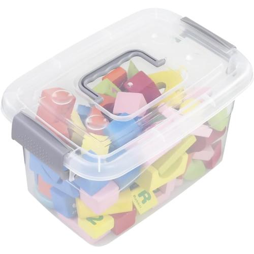 6-Pack Home Storage Bins, Plastic Container, Latching Box with Handle (Grey handle)