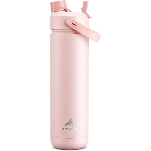POWCAN 26 oz Insulated Water Bottle with 2-in-1 Straw and Spout Lid, Keep Cold 24H, Leak-Proof, Fits in Car Cup Holder, Stainless Steel Water Bottle for Sports, Travel, and School (Cotton Candy)