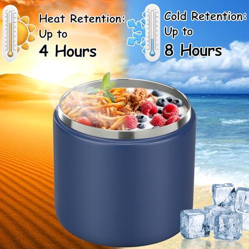 Pawtong 19oz Insulated Vacuum Food Jar with Buckle Lid Wide Mouth Soup Thermo for Hot Food Kids Leakproof Stainless Steel Lunch Container- Blue