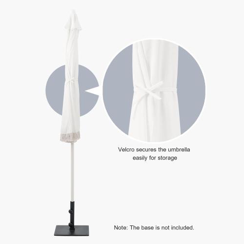 Tempera 9ft Auto Tilt Scalloped Patio Umbrella with Fringe(White) | Outdoor Table Umbrella, Fade Resistant Canopy, 8 Sturdy Ribs, Luxurious Vintage, For Lawn, Pool, Deck, Balcony