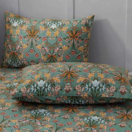 Bohemian Duvet Cover Queen Size - Boho Paisley Green Floral Pattern Printed Microfiber Comforter Cover Soft and Lightweight Quilt Cover, Retro Farmhouse Style for Women Men