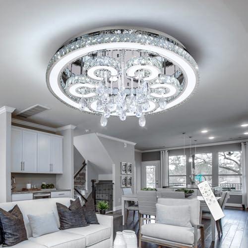 W32'' Modern Chandeliers for Living Room Crystal Flush Mount Ceiling Light for Dining Room Bedroom Large Chandeliers Interior Luxury Lighting Fixture LED Lights Dimmable 3000-6000K Hallway Foyer Light