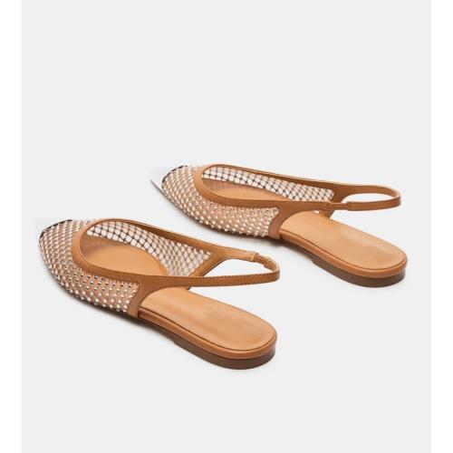 Size - 8.5- Beauty Cry Pointed Toe Slingback Flats for Women Mesh Rhinestone Slip On Ballet Flats