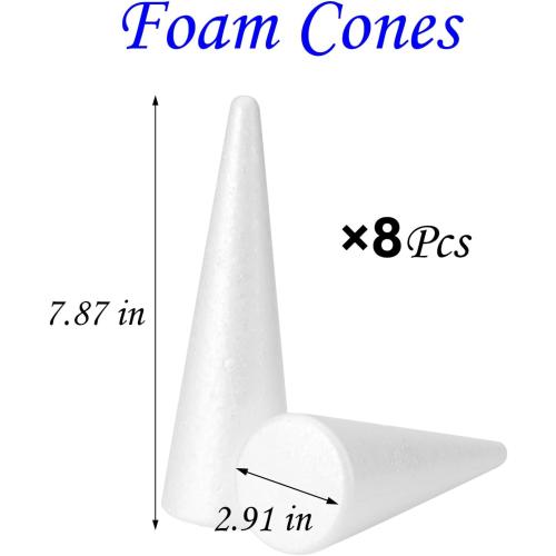 YURN Craft 8 Pack Foam Cones for Crafts, Foam Trees Cones, 2.91×7.87 in Cones Shaped Foam for Christmas Decorations, Gnomes, and DIY Art Projects.