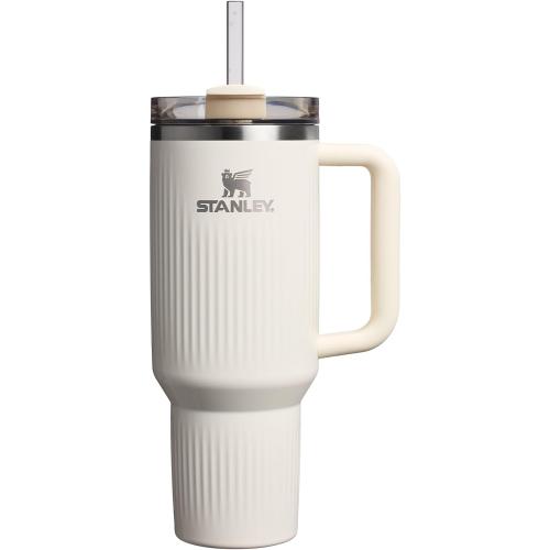 Stanley Quencher H2.0 Tumbler with Handle and Straw 40 oz | Flowstate 3-Position Lid | Cup Holder Compatible for Travel | Insulated Stainless Steel Cup | BPA-Free | Fluted Cream Gloss