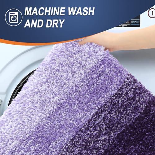 OLANLY Bathroom Rugs Sets 4 piece, Soft Microfiber Absorbent Bath Mat | Violet, U-Shaped Contour Toilet Mat and Toilet Lid Cover, Quick Dry, Machine Washable, Toilet Cover and Rug Set for Bathroom