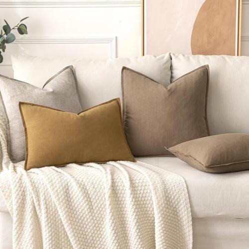 MIULEE Decorative Linen Pillow Covers 20x20 Inch Natural Linen Boho Farmhouse Neutral Couch Throw Pillows for Bed Pack of 2 Accent Modern Pillowcase Sofa Livingroom Home Decor