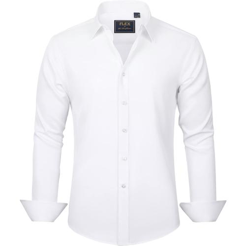 Size L J.VER Men's Dress Shirts Solid Long Sleeve Stretch Wrinkle-Free Formal Shirt Business Casual Button Down Shirts