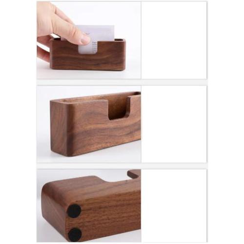 Wood Business Card Holder, Tabletop Walnut Name Card Holder, Office Desktop Wooden Business Card Stand, 50 Cards