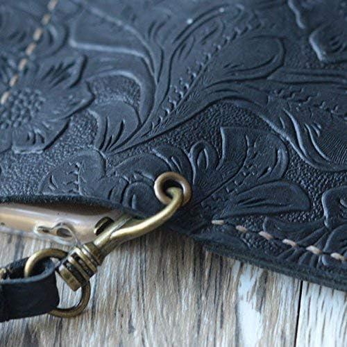 Leather case Compatible with iPhone 16/16 Pro Max / 16 Plus / 15/15 Pro Max / 14 Pro / 13 Mini / 12 / SE With Wristlet Strap, Wallet Case - 408H - Black