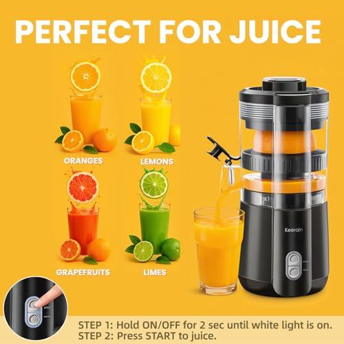 Keerain Electric Orange Juicer, Hand-Free Citrus Juicer Machine with Cleaning Brush, High-Performance Automatic Juice Squeezer for Oranges, Lemons, and Limes, Easy to Clean & Use