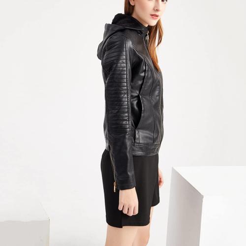 Size/m Faux Leather Jacket Women Biker Moto Coat With Removable Hood Plus Size Fall Clothes