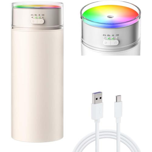 Portable Small Humidifier for Bedroom, 500ml Dual Nozzle Large Mist, Dazzling Light Ambient Light Hydrating, Portable Car Humidifiers, Air Humidifier for Travel, Office, Bedroom (Beige)