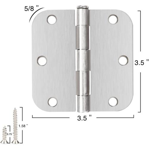 Interior Door Hinges Brushed Nickel 3 Pack Rounded Bedroom Door Hinge Satin Nickel 3.5 x 3.5 inch,5/8 Radius 3 ½x 3 ½ Silver 3 1/2 Inch Door Hinges for RV Trailer Residential Hinges for Wood,Doors