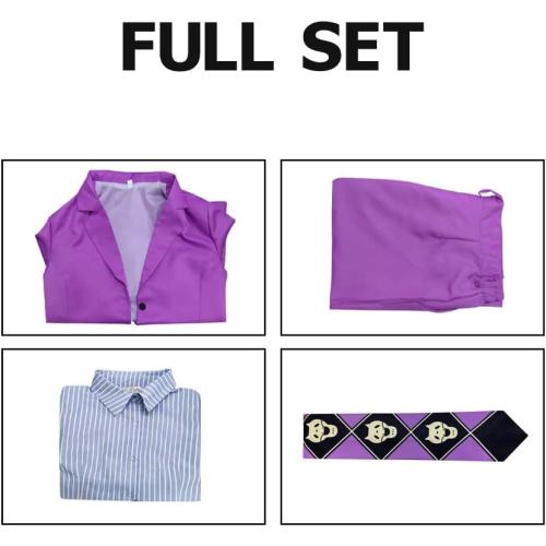 Size Large Kira Yoshikage Cosplay Costume Purple Suit and Striped Shirt Set for Halloween Masquerade Party Anime Exhibition(L)