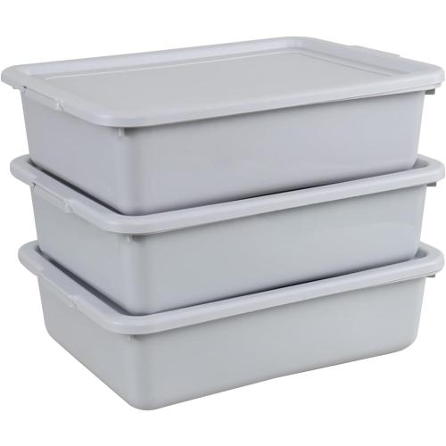 Zopnny 3 Pack Bus Tubs Commercial, 13 L Tubs with Lids, Grey