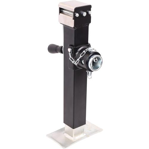 Black and Silver NBJINGYI Heavy Duty 5000LB Trailer Jack - 10 Lift, Pipe Mount Swivel Jack with Lock Pin, Square Tube Mount, Side Wind Handle & Foot Plate, Black Coating.
