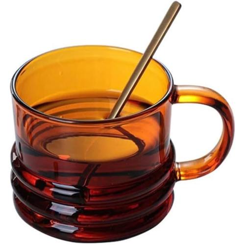 Colored Glass Coffee Cups Double Glass Teacups With Handles Drinking Cups Teacups Household Juice Cups Beer Cups Drinking Cups 300ml(Orange)
