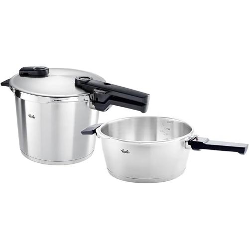 Fissler Vitaquick Premium Pressure Cooker Set 2 Pieces (2 Pressure Cookers with Metal Lid 3.5L   6L   1 Additional Glass Lid) - Induction