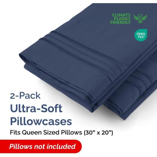 Queen Pillow Cases Set of 2 - Ultra Soft Hotel Quality Pillowcase Covers - Comfy, Cozy & Wrinkle Free - Shrinkage, Stain & Fade Resistant - Machine Washable Pillow Protectors - 2 Piece Set - Navy Blue