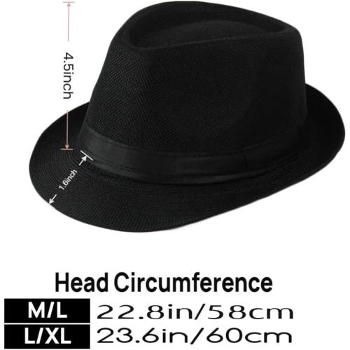 2 Pack Short Brim Fedora Classic 20s Trilby Panama Hats Summer Travel Cap for Men Women