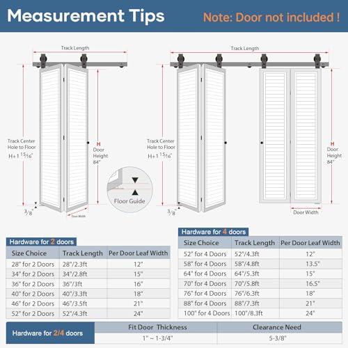 EaseLife 36 Bifold Sliding Barn Door Hardware Track Kit for 2 Closet Door,Top Mount Roller,Slide Smoothly Quietly,Easy Install,Black,Fit for Double 16 Wide Bi-Folding Door (Hardware Only)