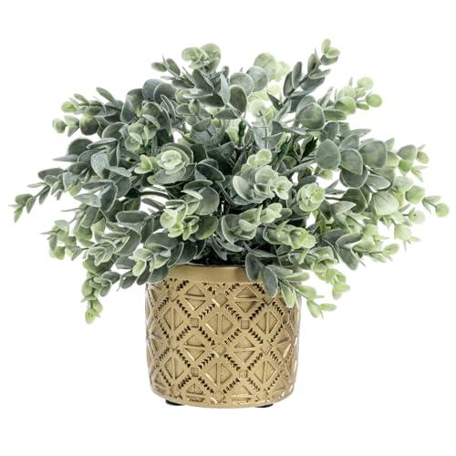 MyGift Artificial Eucalyptus Plant in Modern Gray Concrete Pots with Geometric Embossed Pattern (1, Gold)