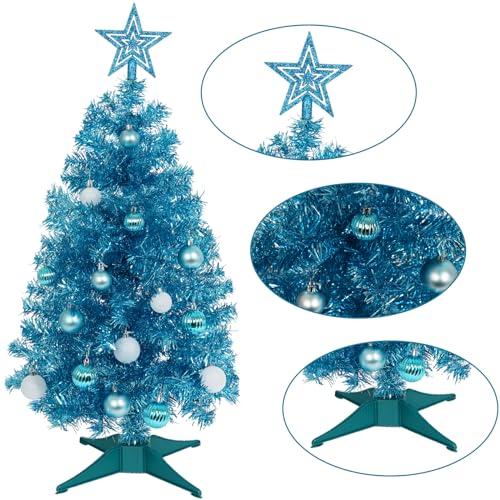 SUNSHINE DECOR Blue Christmas Tree with Light 3ft Artifical Full Christmas Tree with Ball & Star Ornaments 8 Lighting Modes for Holiday Decor