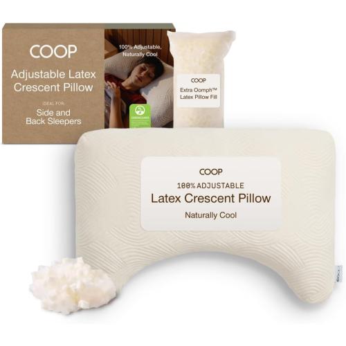 Coop Home Goods Adjustable Latex Crescent Pillow King, Talalay Latex & Microfiber Fill, Ergonomic Shape, Naturally Cooling, Eco-Friendly, Medium Firm for Back and Side Sleepers, GREENGUARD Gold