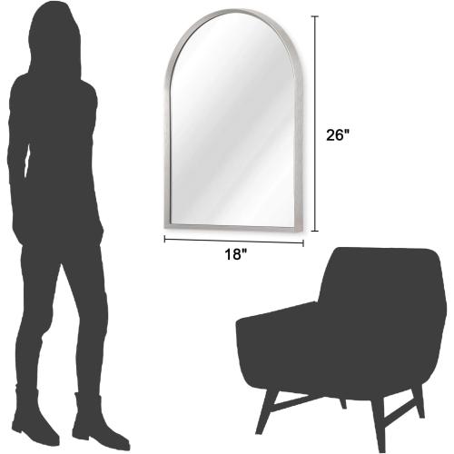 Arched Wall Mirror, 26x18 Silver Arch Mirror, Metal Frame Bathroom Mirrors, Arched Vanity Mirror for Living Room Bedroom Mantel Entryway