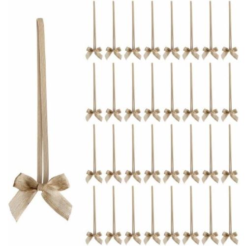 30pcs 14 Inch Stretch Elastic Loops with Pre-Tied Burlap Ribbon Bows for Gift Wrapping,Baby Showers, Weddings, Christmas Boxes (Linen, 14 Inch)