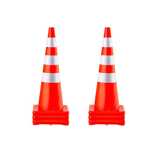 VEVOR Safety Cones, 6 x 36 Traffic Cones, PVC Orange Construction Cones, Reflective Collars Traffic Cones with Weighted Base Used for Traffic Control, Driveway Road Parking and School Improvement