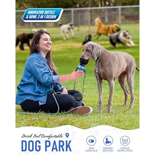 Lesotc Dog Water Bottle, Portable Water Dispenser with Bowl, Leak Proof Pet Travel Squeeze Bottle, Puppy Essentials Dog Stuff Accessories for Outdoor Walking, Hiking, Camping, Blue