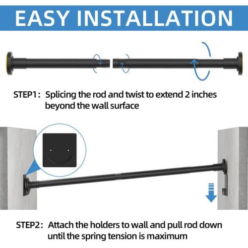 CorkLatta Matte Black Shower Curtain Rod,1 Inch Diameter Stainless Steel Adjustable Spring Tension Rods 32 to 80,with Holders,Anti-Slip,Curtain Rods No Drilling(1 Pack)